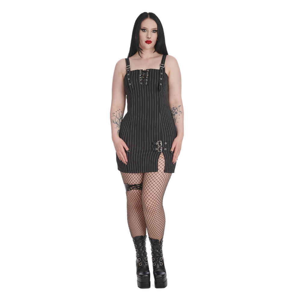 Banned - Black Core Pinstripe Slit Robe courte - Noir/Blanc